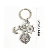 Men's Vintage Nautical Style Keychain With Anchor, Ship Wheel And Compass Charms, Rust-Resistant Alloy Material, Suitable As Car Key Accessory, Gift For Sailing Enthusiasts And Travelers As Ocean Adventure Souvenir - Silver - View 2