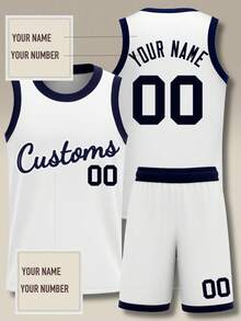 2pcs Personalized Men's Basketball Jersey Set- Customized Name,Number Print Tank Top+Shorts Sports Set For Team Training - White - View 2