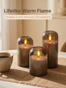 3pcs LED Grey Curved Flameless Artificial Candles, Timer Function, Suitable For Living Room, Wedding, Restaurant - Gray Arc-shaped Sleeve 3 - View 6