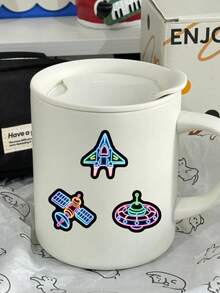 54 Stücke Cooles Neon-Umriss-Weltraum-Sticker-Set, bedruckte leuchtende Linien Astronaut Alien UFO Planet Ästhetik Aufkleber, wasserfeste Vinyl-Sticker für Teenager Jungen Notizbuch Tasse Sammelalbum Laptop Handyhülle Weltraum-Liebhaber Geschenk Dekoration - Mehrfarbig - Übersicht 5
