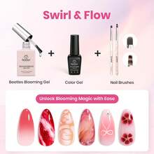 Beetles Blooming Gel And Nail Art Brushes Set - Ombre Nail Brush Gradient Stipple Clean Up Fingernail Art Pens And Silicone Dotting Tool For Gel Polish Marble Blush Chrome DIY Manicure Designs - 美甲畫筆套裝 - 查看 2