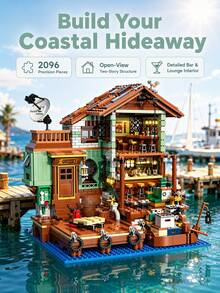 18+ Adult Exclusive Luxury Beach Hotel/Pier Adult Building Blocks, Puzzle Theme Modular Architecture Miniature Toy, Stress Relief Relaxation Game, Suitable For Birthday Scene Decoration And Atmosphere Arrangement - Multicolor - View 11