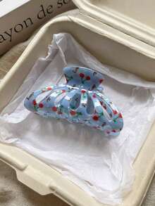 3件/1件裝 女款大號 8.5cm/3.35in 藍色、奶油色、薄荷綠個性趣味櫻桃圖案髮夾，時尚百搭高端優雅髮爪髮飾，適合日常出門、休閒、派對、通勤、度假、紮髮、綁髮、盤髮、洗臉、沐浴、化妝、搭配衣著，髮飾頭飾髮夾 - 彩色 - 查看 5