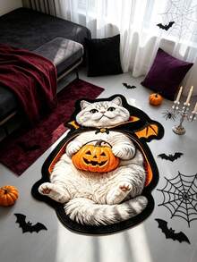 1件裝 臥式南瓜灰色貓咪地墊 客廳地毯 區域地毯 小面積地毯 居家裝飾 大尺寸客廳地毯 圓形地毯 客廳居家裝飾 房間裝飾 可機洗地毯 萬聖節禮物 - 仰躺南瓜灰貓 - 查看 2