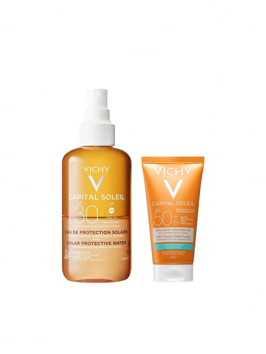 Vichy [حزمة] كابيتال سوليل واقي شمس مائي SPF30 200 مل + سائل وجه واقي بلمسة جافة ملون SPF50 50 مل - شفاف - مشاهدة 1