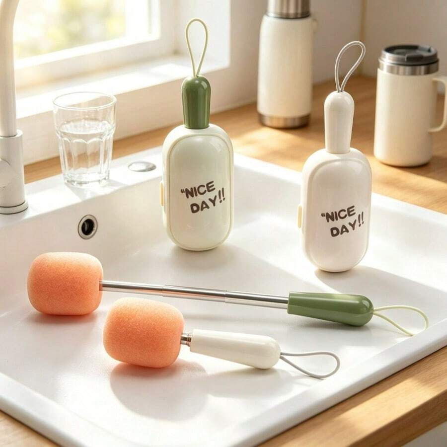 New Multifunctional Cup Brush Set, Retractable Portable Long Handle Water Cup Cleaning Brush, Travel Mini Cleaning Brush, Suitable For Glass Cups, Insulated Cups, Baby Bottles And Cup Rim Stain Cleaning - A - View 1