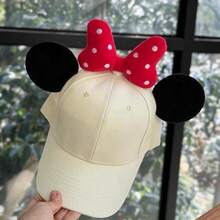 Casquette de baseball pour femme Disney 3D à oreilles rondes, nœud à pois, 2 couleurs, visière incurvée, chapeau de soleil, pour extérieur, parc d'attractions, voyage, photo, vacances, fête, style décontracté polyvalent, mode douce rétro, chapeau de style décontracté polyvalent pour adulte - casquette de baseball - Voir 3