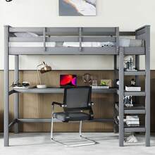Bed Frame Kids 90x200 With Desk And Shelves, Grey - 灰色 - 查看 4