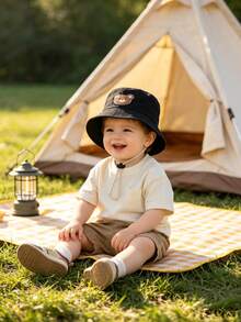 1pc/2pcs Kids Bear Pattern Bucket Hat, Solid Color Sun Protection Hat, Suitable For Outdoor Sunshade And Daily Casual Wear - Multicolor 2 - View 4