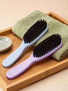 1pc Macaron Color Boar Bristle Hair Brush, Natural Bristle Anti-Static Hair Comb, Scalp Massage Hair Brush, Suitable For Daily Grooming And Styling, Fits All Hair Types - Multicolor - View 1