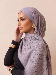 1 pieza Bufanda larga con lunares y ribete de piel corta para mujer, hiyab para mujeres musulmanas, uso diario, pañuelo transpirable para exteriores primavera/verano, chal, accesorio de ropa, regalo de cumpleaños - Multicolor - Ver 19