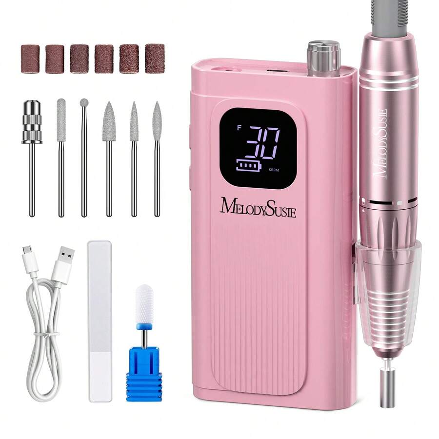Professional Nail Drill Kit, 30000RPM Cordless Electric Nail File With LCD Display, Rechargeable 4000mAh Battery Nail Efile For Acrylic & Gel Nails, Manicure Pedicure, Salon & Home Use - Blush Pink - 查看 1