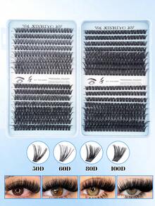 640/640/640pcs Curly Cluster False Eyelashes Set, High Density Fluffy Lashes, Large Capacity Single Cluster Lash Book, Soft Segmented Extension Style, Suitable For DIY Fox Eye & Cat Eye Looks, Music Festival Makeup, Mixed 10D+20D+30D+40D/30D+40D+50D+60D/50D+60D+80D+100D Cluster False Eyelashes - Multicolor - View 8