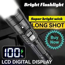 1pc Rechargeable LED Flashlight High Power Zoomable Torch With LCD Display 3 Lighting Modes Waterproof Handheld Light For Outdoor Camping Hiking Emergency - Flashlight - View 10