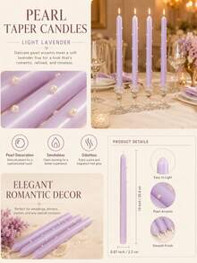 2/4pcs Lavender Pearl Long Stem Candles, Smokeless Soy Wax Candles, Suitable For Wedding Dinner Table, Home Decor, Party And Romantic Atmosphere - Light Purple - View 4