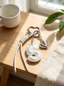 MIYIN 3D列印數字包包吊飾(0-9)，可愛泡泡字母吊墜，附鑰匙圈與愛心裝飾，中性款，背包吊飾配件 - 白色 - 查看 4