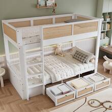 Kids Bed Frame With Shelves, White And Natural - Natural and White - 查看 2