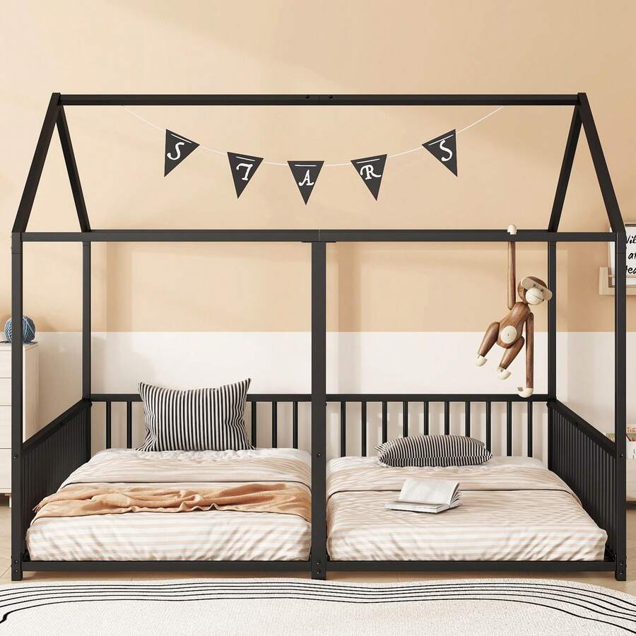 Bed Frame Kids Bed 90x200cm - House Design - 黑色 - 查看 1