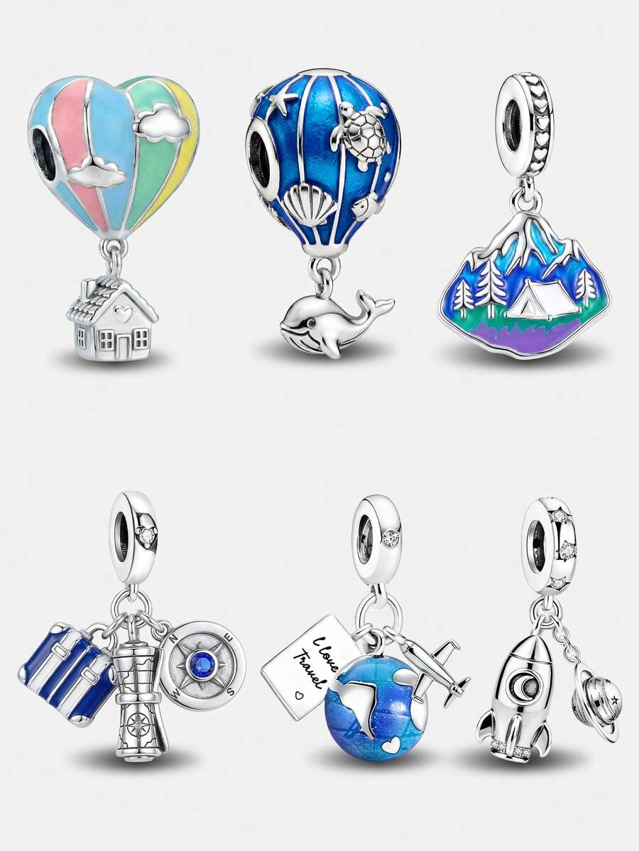 1pc Fashion Shiny Travel Around The World Pendant Beads, Suitable For Women's Bracelet, Bangle DIY Jewelry Making And Daily Outfit Matching Accessories, Suitable For Girls To Wear - Silver - View 1