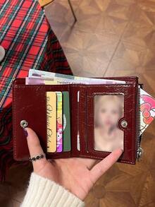 韓式亮銀色百褶 PU 短款雙折錢包，女款百搭多卡槽卡夾，附鈔票隔層 + 側邊拉鍊零錢與線材收納袋，Y2K 奢華風通勤旅行便攜身分證零錢包 - 彩色 - 查看 3