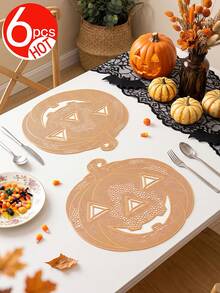 2-6pcs Gold Pumpkin Placemats, PVC Material Halloween Pumpkin Table Mats, Washable, Easy To Clean, Wipeable, Non-Slip, Heat Resistant, For Room Decor, Home Dining Table Decor, Home Decoration, Suitable For Holidays, Parties, Birthdays, Weddings And Dinner Parties - Multicolor - View 15
