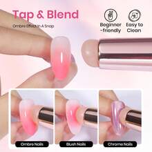 Beetles Blooming Gel And Nail Art Brushes Set - Ombre Nail Brush Gradient Stipple Clean Up Fingernail Art Pens And Silicone Dotting Tool For Gel Polish Marble Blush Chrome DIY Manicure Designs - 美甲畫筆套裝 - 查看 3
