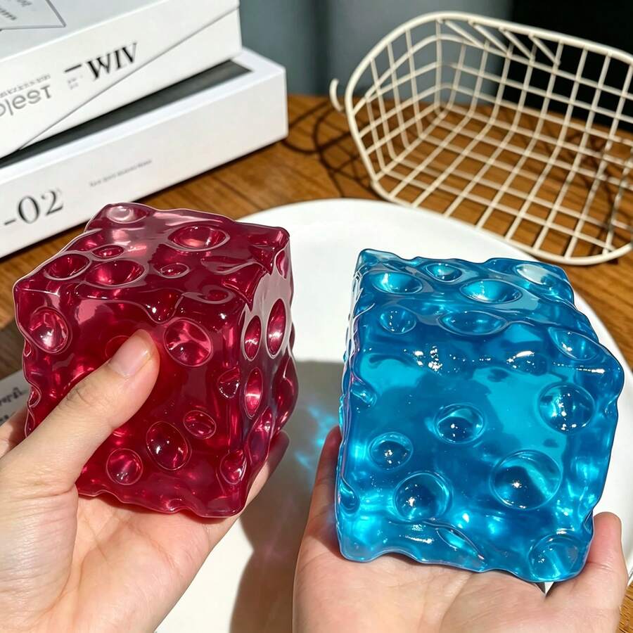 1/4pcs Random Color Transparent Jelly Cheese Squishy Toy, Clear Cube Stress Relief Squeeze Toy, Soft TPR Malleable Fidget Toy, Anxiety Relief Decompression Vent Toy Gift - Multicolor - View 1