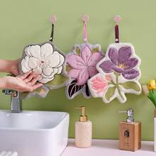 1 Stück süßes blumenförmiges hängendes Handtuch, fusselfreies weiches Korallenfleece-Handtuch, wiederverwendbares saugfähiges Wischtuch, geeignet für Küche, Badezimmer, Heimdekoration - Blumen-Handtuch - Übersicht 4