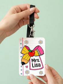 1pc Custom Teacher Name Luggage Tag,ID Card Holder,Pencil Apple Bow Crayon Staff Tag,Work&Travel Bag Tag,Teacher Appreciation Gift,Back To School - Multicolor - View 10