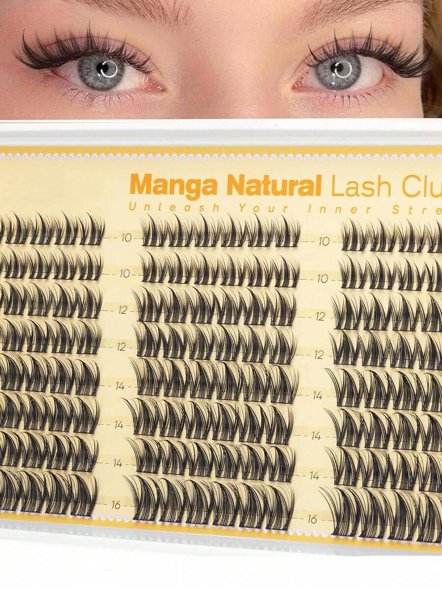 Manga Style Slim Curly Eyelash Clusters, Pointed Natural Fluffy Soft Extended Lashes, 10-16mm Mixed Length Lightweight DIY Cluster Lashes, Suitable For Daily Wear And Cat Eye Makeup - D - 查看 1