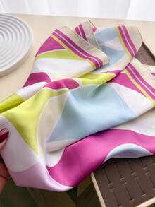 1 pieza Pañuelo de seda sintética elegante con estampado multicolor de estilo delgado para mujer, pañuelo de cuello casual vintage para mujer, chal, pañuelo ligero y delgado cómodo para mujer - Multicolor - Ver 3