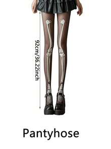 3pairs/1pair Halloween Glow-In-The-Dark Skeleton Tights – Luminous, Fluorescent Bone-Print Hosiery; Perfect For Halloween Parties, Costume Balls, And Horror-Themed Events. - One Size Fits All - View 3