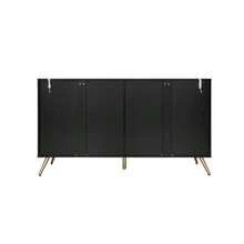 Mid-Century Design Sideboard, Black Hallway Cabinet With 3D Grooves And Arched Doors, Engineered Wood, Adjustable Shelves, Gold-Colored Metal Feet - Black - View 8