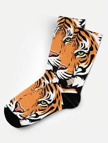 Cool 360° Printed Men's Socks - Street Style Socks, Tiger, Leopard, Animal Socks, Colorful, Street Art, Fun Socks, Suitable For Gifts, Daily, Holiday & Party Occasions - Orange - View 6