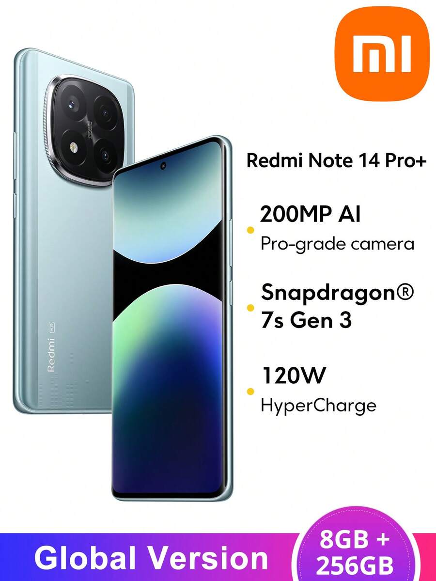 Xiaomi Redmi Note 14 Pro+ 5G 智慧型手機 全球版 Snapdragon 7s Gen 3 處理器 6.67 吋 CrystalRes AMOLED 螢幕 120Hz 更新率 200MP 主相機 20MP 前置相機 5110mAh (Typ) 電池 120W HyperCharge - 藍色 - 查看 1