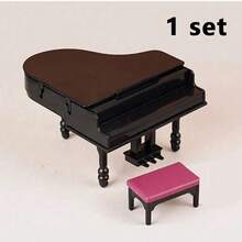 1:12 Mini Black Grand Piano Miniature Model With Matching Piano Stool, Realistic Musical Instrument Details, Suitable For Dollhouse Miniature Furniture Scenes, Can Be Used As Desktop Decor, Home Decoration And Figurine Scene Accessory - Multicolor - View 4
