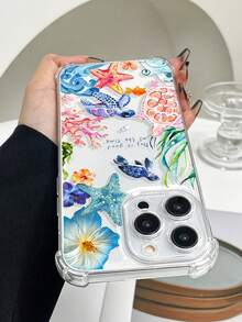 1pc Summer Fashion Cute Turtle, Starfish, Floral Pattern Printed Phone Case, TPU Four-Corner Anti-Drop Protective Cover, Suitable For IPhone17/17Pro/17ProMax/16/16Pro/16ProMax/15/15Pro/15ProMax/14/13/12/11, Daily Gift For Family, Friends And Lovers - Multicolor - View 3