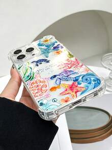 1pc Summer Fashion Cute Turtle, Starfish, Floral Pattern Printed Phone Case, TPU Four-Corner Anti-Drop Protective Cover, Suitable For IPhone17/17Pro/17ProMax/16/16Pro/16ProMax/15/15Pro/15ProMax/14/13/12/11, Daily Gift For Family, Friends And Lovers - Multicolor - View 4