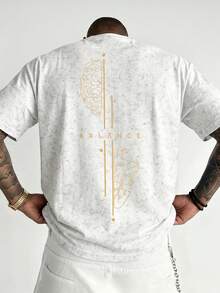 Men's Summer Versatile Fashion Mind-Balance Line & Snowflake Print Crew Neck Short Sleeve T-Shirt - White - View 1