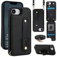 OUKNOEO 時尚人造皮革斜挎手機包，相容 iPhone 18 17e Air 16e 15 14 13 Pro Max Plus S26 S25 Edge S24 Ultra A37 A57 Z Fold 7 6 5 4，附手腕帶與長掛繩 - 黑色 - 查看 61