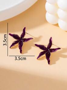 1 Pair Exaggerated Design Handmade Drip Oil Purple Enamel Starfish Stud Earrings For Women, Summer Beach Vacation Vibe - Purple - View 6