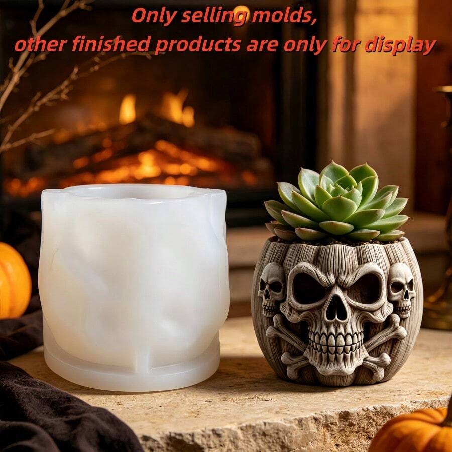 SUPWANPENG 1pc Resin Silicone Mold Halloween Vintage Striped Skull Bone Pumpkin Pot Shape DIY Handmade Casting Mold, Can Make Flower Pot, Pen Holder, Candle Holder, Key Storage Box, Suitable For Resin, Plaster, Clay, Cement, Concrete, Desktop Succulent Green Plant Decoration Ornament Mold, Perfect For Home Decor, Valentine's Day, Mother's Day, Father's Day, Christmas, Halloween Gift Handmade Mold - No W10045 Mold - View 1