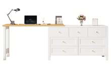 Rotating Desk With Cabinet - 2 In 1 - Shelf And Sideboard, Oak White Finish - White and Oak - View 6
