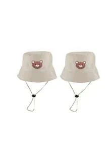 1pc/2pcs Kids Bear Pattern Bucket Hat, Solid Color Sun Protection Hat, Suitable For Outdoor Sunshade And Daily Casual Wear - Multicolor 2 - View 17