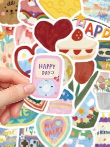 90pcs Cute Korean Style Watercolor Stickers For Phone Case, Diary, Guitar, Skateboard, Laptop Decoration, Self-Adhesive - Korean-style Water-based Pen - View 2