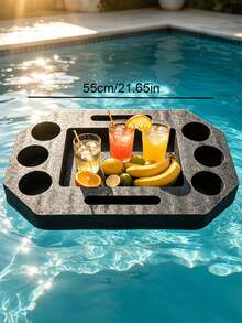 1pc Floating Pool Tray, Multi-Functional Water Leisure Coffee Table Beverage Holder With Independent Phone Slot, Lightweight Serving Tray, Suitable For Hot Tub, Beach, Pool Party And Home Decor - A - View 5