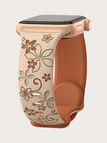 Two-Tone Floral Engraved Silicone Sports Watch Band For Apple Watch 41mm 40mm 44mm 45mm 42mm 46mm 38mm 49mm, Cute Boho Western Bauhinia Style For Women, Compatible With IWatch 11 10 9 8 7 6 5 4 3 2 1 Ultra - Bauhinia - View 22