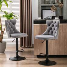 Velvet Swivel Stools With Adjustable Seat Height From 63.5 To 84 Cm, 45 Cm Base, Modern Upholstered Stools With Padded Backrest For Home, Pub Or Kitchen Island, Black, Set Of 2, DE1812BK - Black - View 2