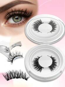 2 Pairs Natural Magnetic False Eyelashes, 2 Pairs Reusable Magnetic False Eyelashes With Applicator, No Glue Needed, Easy To Wear And Remove - 彩色 - 查看 10