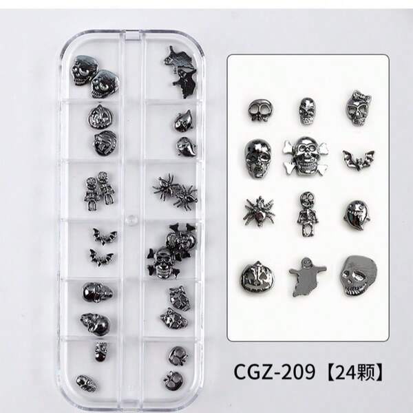 1pc Halloween Nail Art Decoration Box Cross-Border Alloy Spider Skull Dark Style Nail Accessories